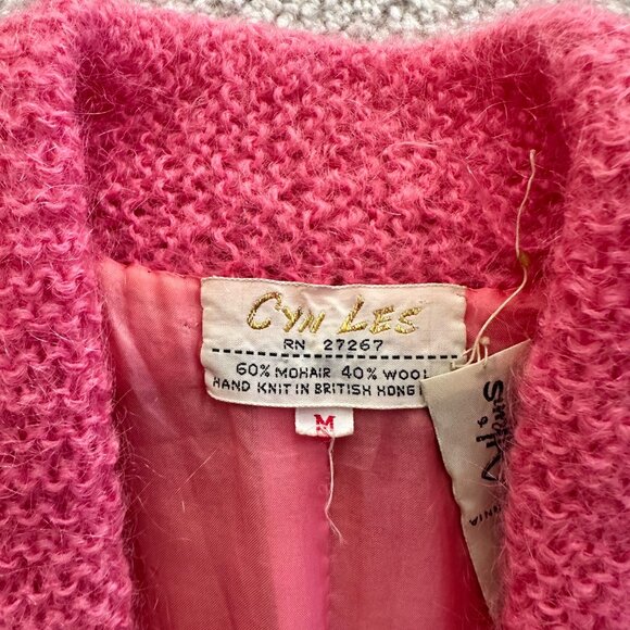 Vintage 60s Pretty in Pink Mohair & Wool Hand Knitted Cardigan Sweater Jackie-O - Picture 4 of 8